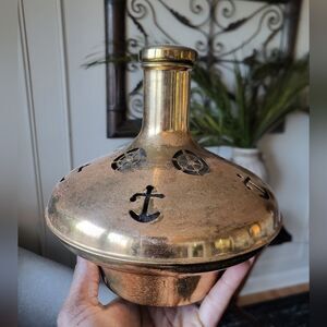 Vintage Brass Musical Encased Glass Captain's Decanter Nautical 6x6